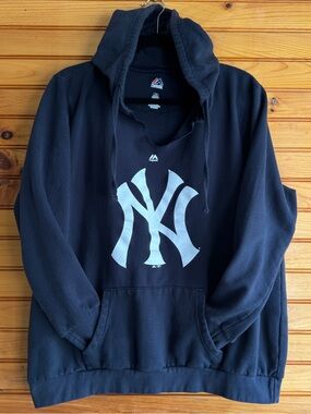 Majestic New York Yankees Hoodie Sweatshirt 1X Navy MLB Pullover Cotton Logo